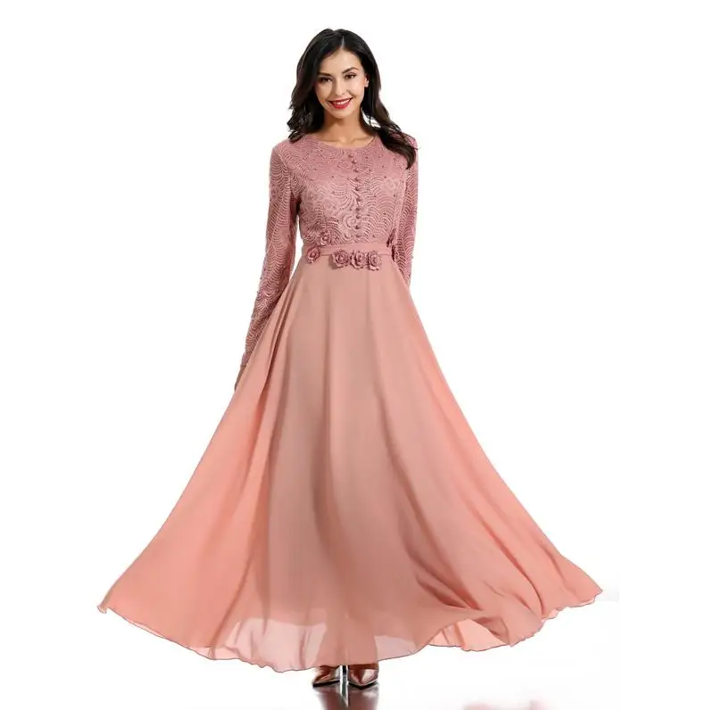 Pink dress Элегантное розовое мусульманское длинное платье abaya Турция женское шифоновый кафтан Катара платье из Дубая Восточный халат из марокена Elbise Jubah Исламская одежда - Цвет: Pink dress