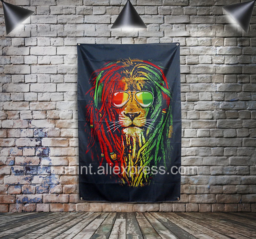Rasta флаг льва баннер регги ПОЛИЭСТЕР 144*96 см подвесить на стену 4 люверса