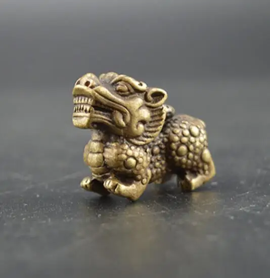 Китайская орхидея из чистой латуни Кирин Бог Зверь маленькая статуя|Статуи и