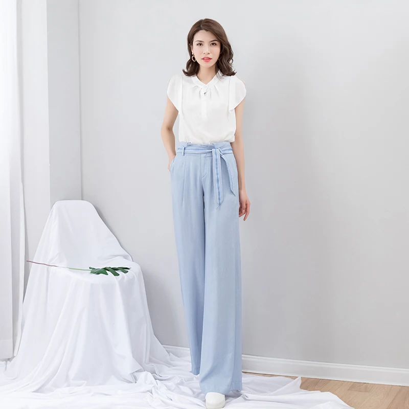 Джинсовая ткань Tencel широкие брюки Штаны Для женщин 2019 сезон: весна–лето тонкий
