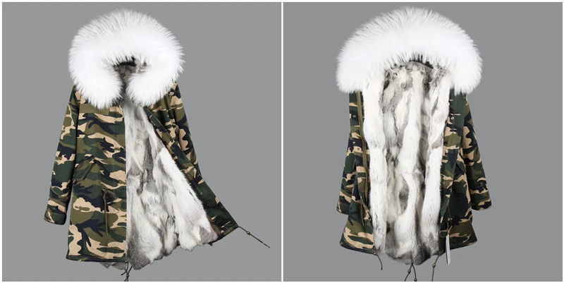 OFTBUY камуфляжная Длинная зимняя куртка женская парка воротник из натурального меха енота с капюшоном шуба из натурального кролика Толстая теплая парка