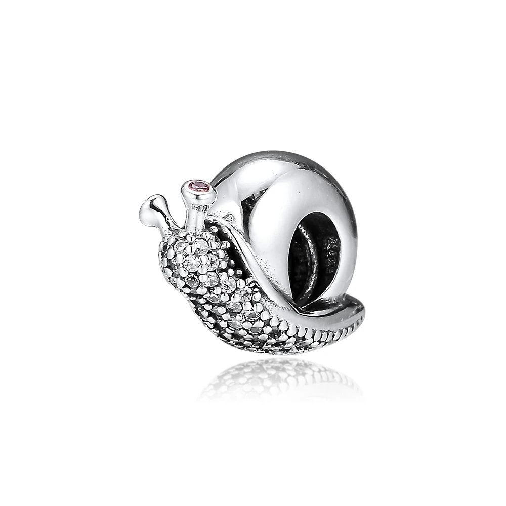DIY Подходит для Pandora амулеты Браслеты сверкающие бусины-улитки 100% Стерлинговое