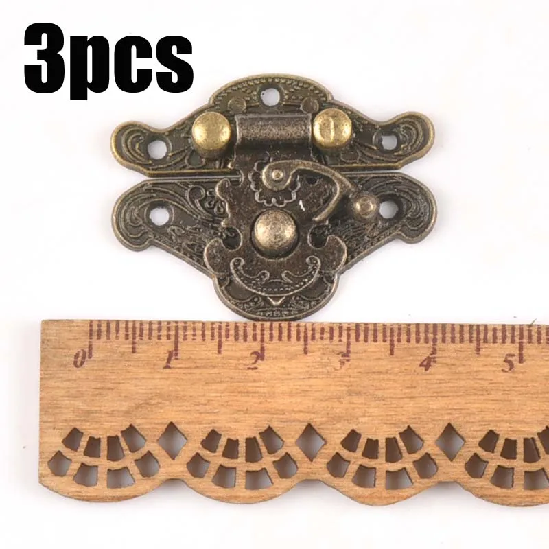 3pcs 40mm Античный латунный Деревянный чехол на застежке, винтажная декоративная подарочная коробка для ювелирных изделий, чехол на застежке с защелкой, мебельная Пряжка, замок CP2264 - Цвет: 3pcs 40mm