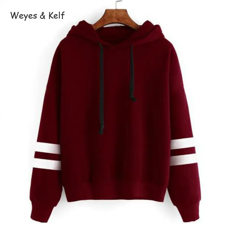

Weyes & Kelf Casual Striped Loose Hooded Sweatershirt Women Hoody 2020 Autumn Solid Woman Sweatshirt Long Sleeve Hoodies Women