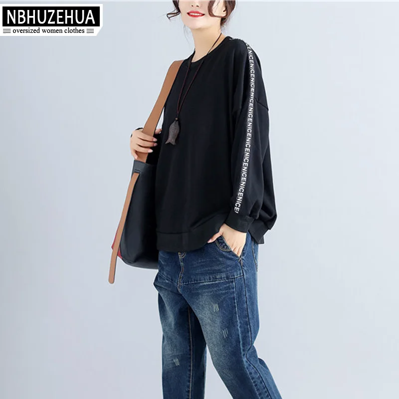 Nbhuzehua t807 4XL 5XL 6XL более Размеры Для женщин футболка с длинным рукавом Осень топы