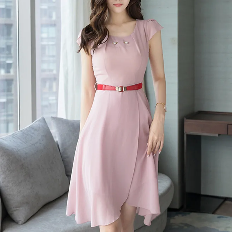 Women Dress Summer Chiffon Office Lady High Waist Dresses Plus Size Vestidos Verano 2018 Elegant Woman | Женская одежда