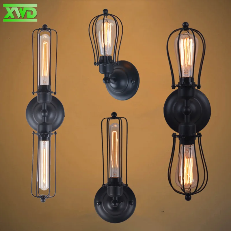 Винтажный светодиодный настенный светильник с железной рамой для помещений