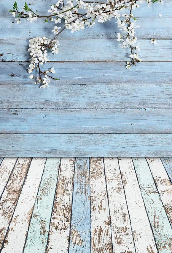 

5x7ft White Flowers Branch Wood Grain Washable One Piece No Wrinkle Banner Photo Studio Background Backdrop Polyester Fabric