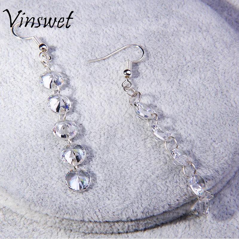 Vinswet Luxury Bling Five High Quality Zircon Crystal Earring Sparkly Rhinestone Dangle For Woman Bridal Jewelry | Украшения и
