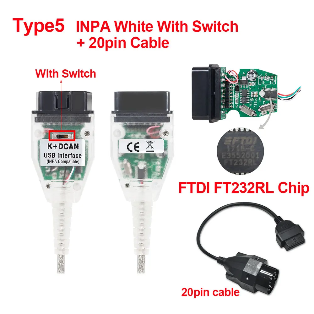 INPA switch 20pin Для BMVV INPA K+ CAN K CAN INPA с чипом FT232RL K DCAN USB интерфейс полный диагностический OBD2 кабель INPA для BMVV от 1998 до 2008 - Цвет: INPA switch 20pin
