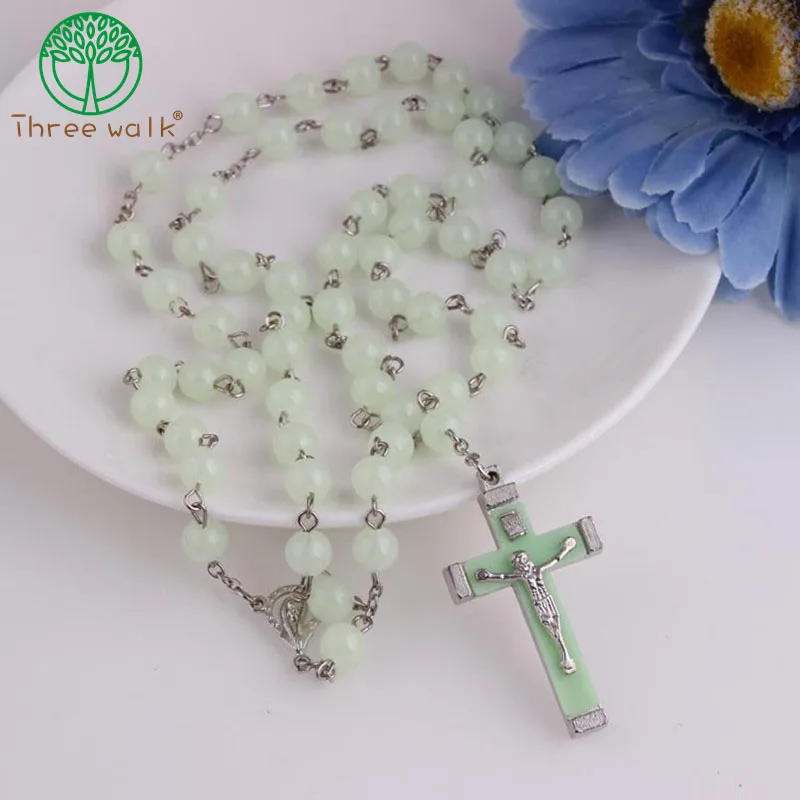 

Polymer Clay Beads Catholic Rosary Cross Pendant Necklace Statement Colorful Beads Religious Maxi Necklace For Women