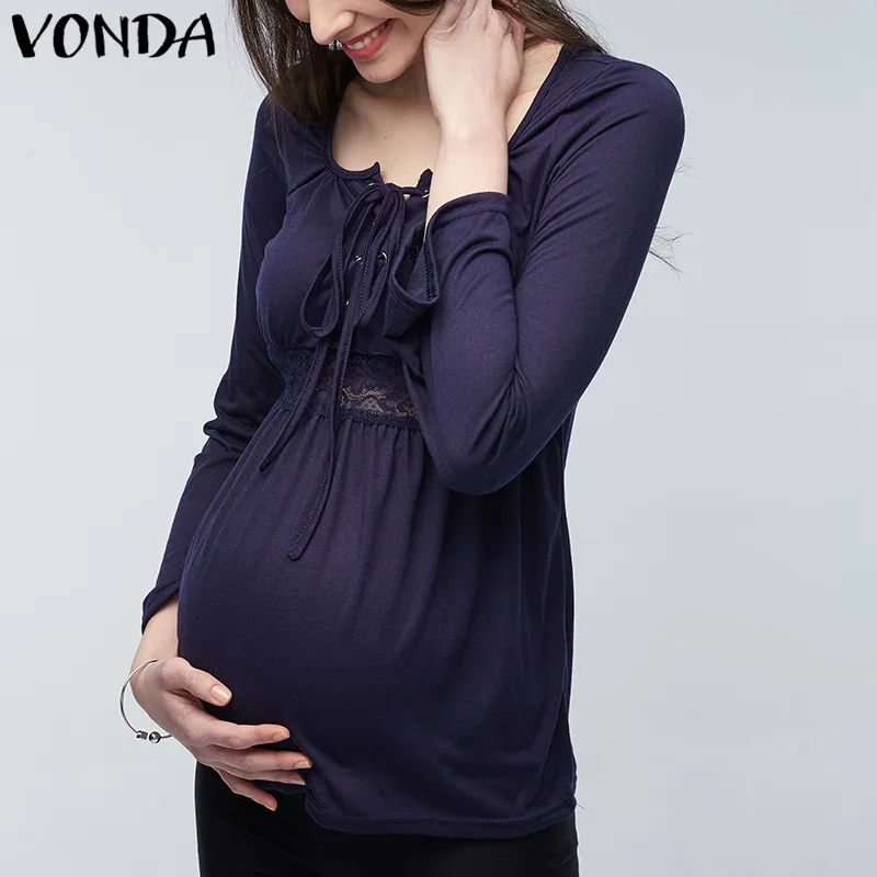 VONDA 2021 весенние Беременные женщины топы с длинными рукавами пикантные