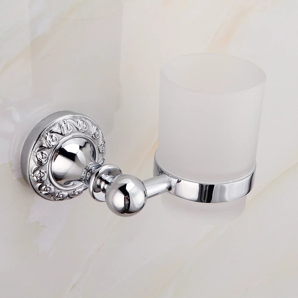 Single Cup Holder Solid Stainless Steel Silver Toothbrush Bathroom Accessories Set Wall Mounted Carved Tumbler | Обустройство дома