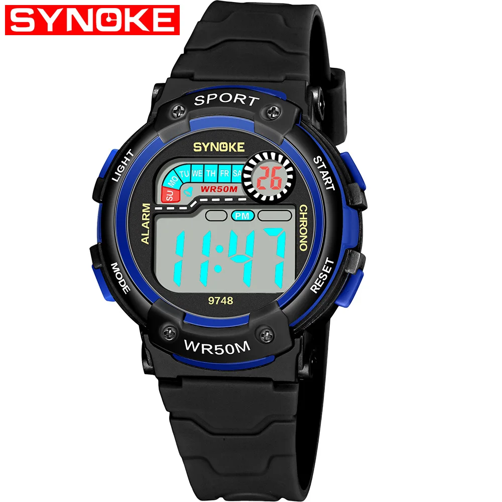 Blue SYNOKE детские часы для мальчиков, светодиодные цифровые часы, водонепроницаемые повседневные часы с будильником, милые маленькие часы для мальчиков и девочек, студенческие наручные часы для подарка - Цвет: Blue