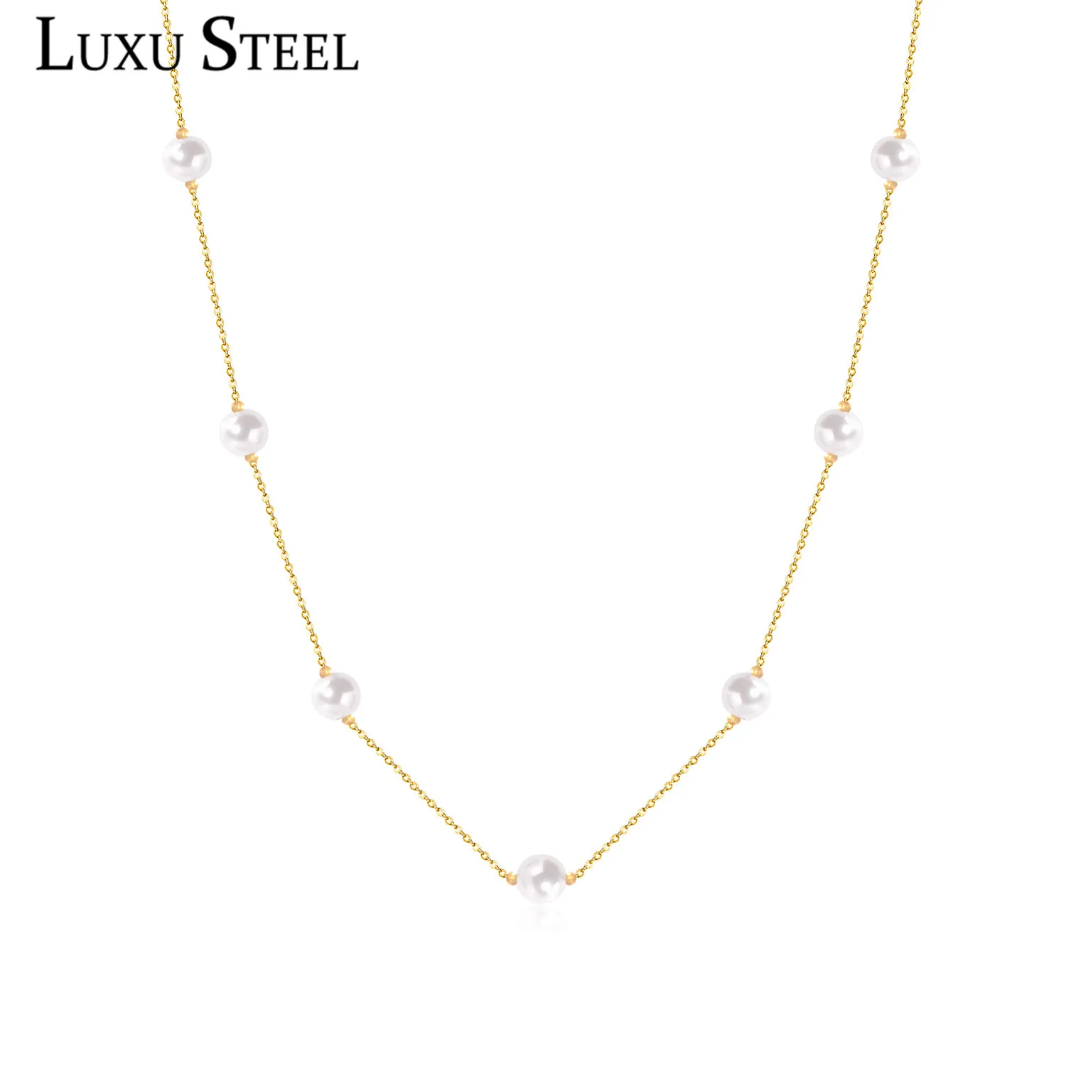 Цепочка LUXUSTEEL из бисера ожерелье с кулоном под жемчуг цвет золото и серебро