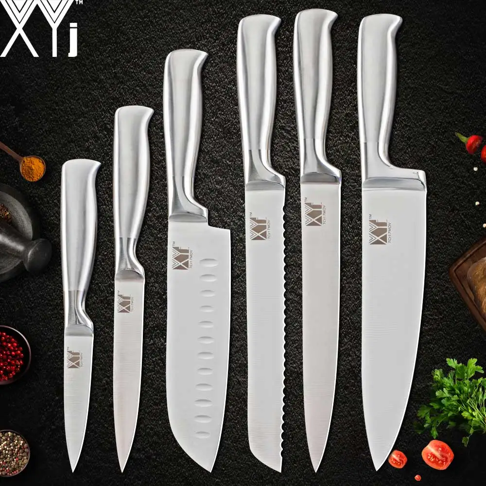6 PCS Set XYj лучший набор кухонных ножей и подставка для ножей, точилка, кухонные комплекты ножей шеф-повара, набор кухонных ножей 3cr13, лезвие из нержавеющей стали, подарок - Цвет: 6 PCS Set