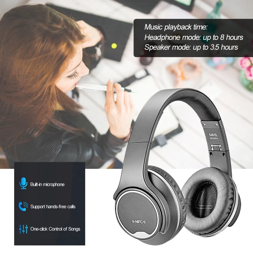 Складные NFC Bluetooth наушники Динамик 2 в 1 шумоподавление Беспроводная гарнитура