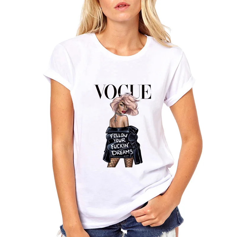 Футболка VOGUE панк принцесса принт модель o-образным вырезом топы тройник Летний