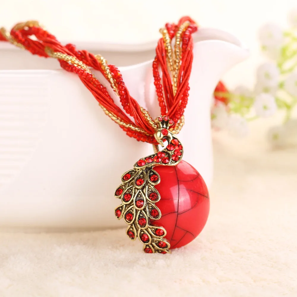 Женское длинное ожерелье с опалом винтажное в богемном стиле кулоном виде