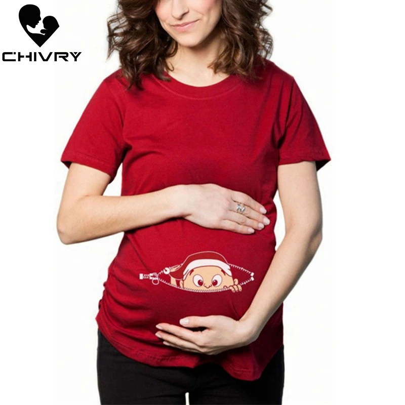 Chivry/Футболка для беременных; женская летняя повседневная Милая футболка с круглым вырезом и рисунком для малышей; футболки с короткими рукавами для беременных и мам; топы для беременных