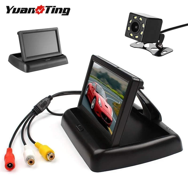 Автомобильный складной монитор YuanTing 4 3 дюйма TFT LCD камера заднего вида