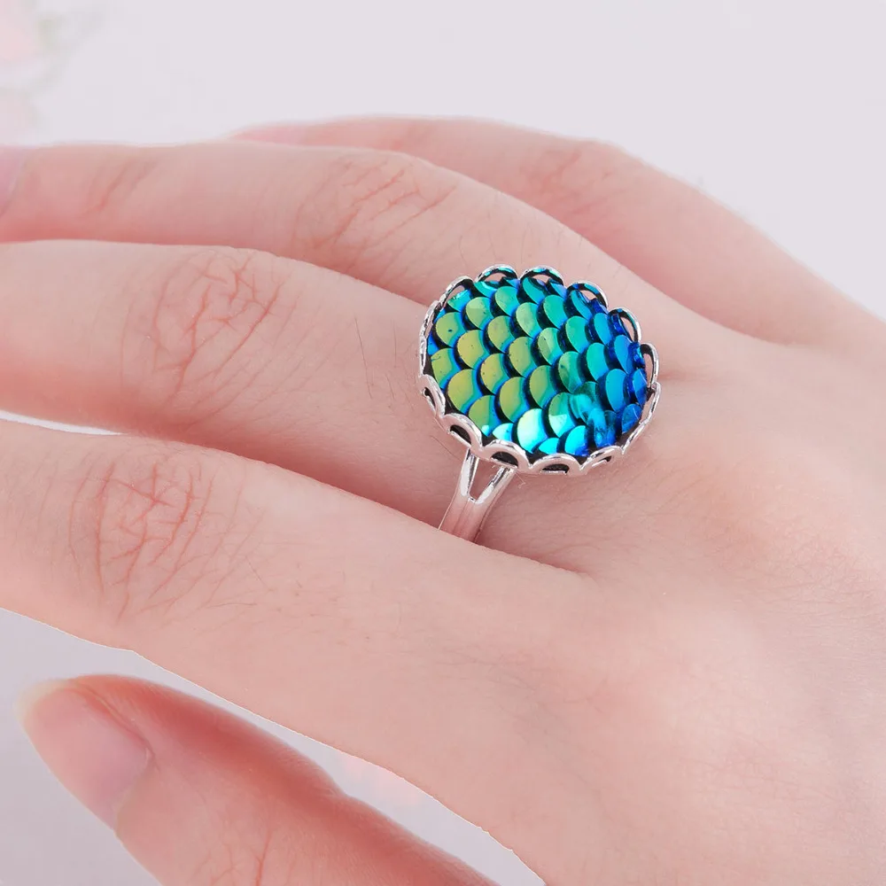 Регулируемые кольца DoreenBeads ручной работы круглые рыбные весы серебряного цвета 16