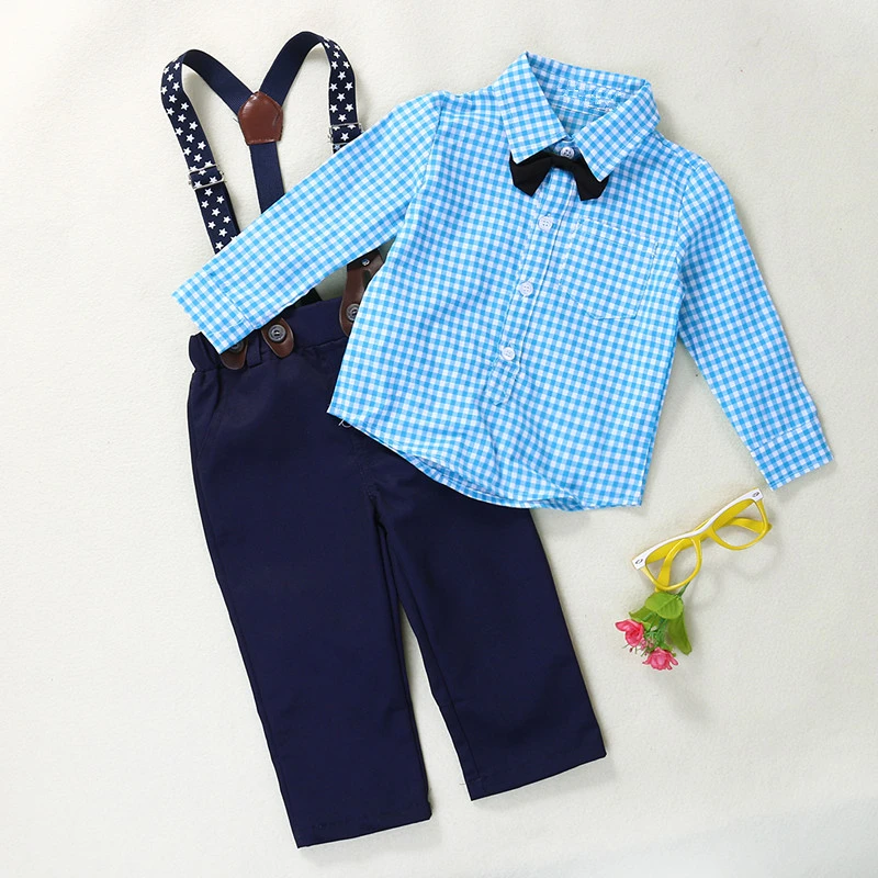 

3pcs Hot Fall Baby Boy Clothes Set Toddler Baby Boy Bow Tie Plaid Shirt+Suspender Pants Trousers 2017 New Arrival Fashion Outfit