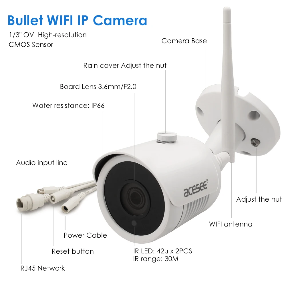 ACESEE наружного наблюдения Водонепроницаемый Камера Onvif IP Wi-Fi 4MP 2 4 г Ip Cam