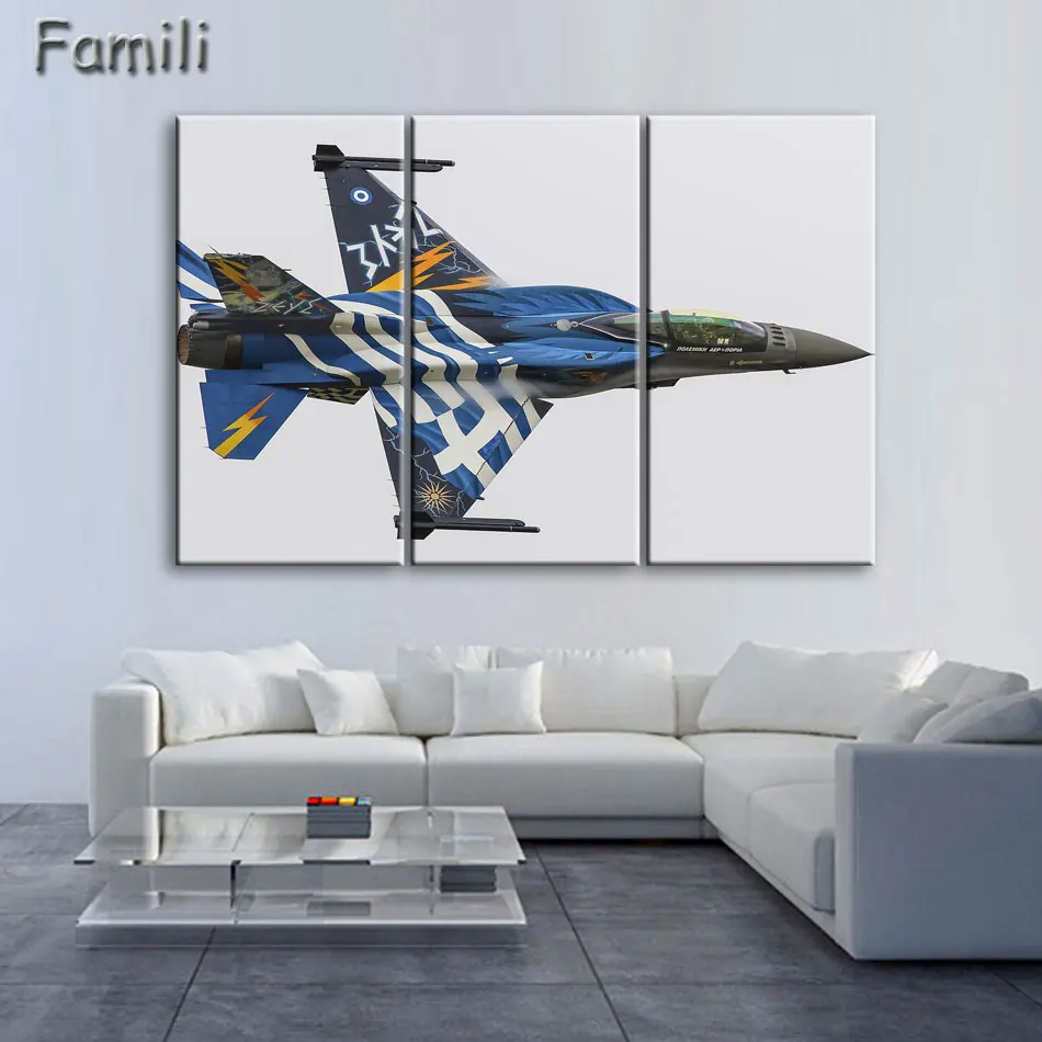 3 Панели картины самолет-Истребитель модель стены искусства холст печать