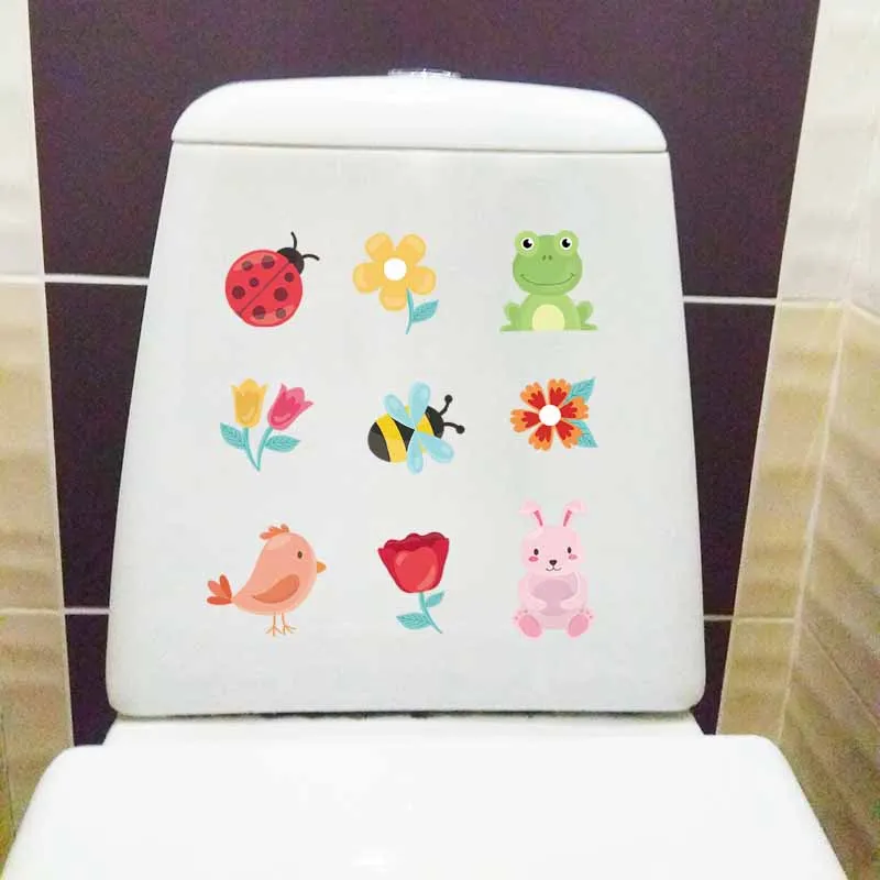YOJA 22.4X23.4CM Cartoon Coloured Cute Animals Living Room Home Decor Toilet Decal Wall Sticker Separable T5-1098 | Дом и сад
