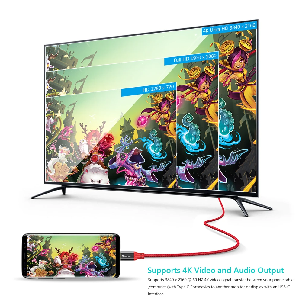 Кабель зарядный TIEGEM USB Type C с поддержкой быстрой зарядки и шнуром 3 1|Кабели для