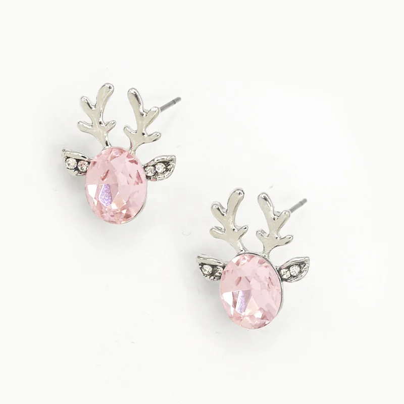 7 Fashion Colors Red Pink Blue White Lovely Big Rhinestone Deer Crystal Ears Silver Plated Antlers Stud Earrings for Women | Украшения и