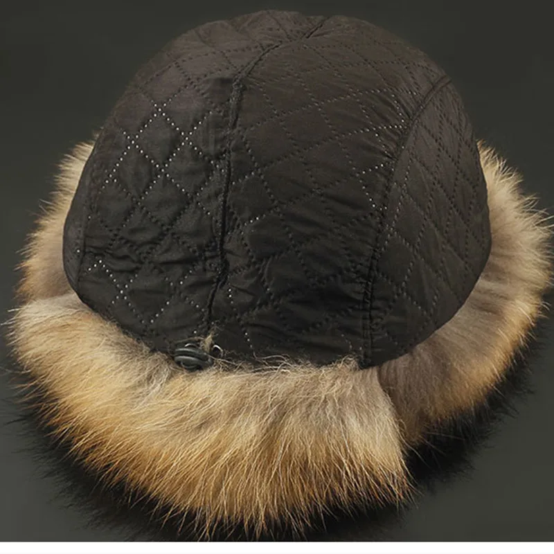 

Male Winter Hunting Fox Fur Raccoon Sheepskin Hat Men's Pelt Catcher Genuine Leather Outdoor Mountaineering Skiing Hiking Caps