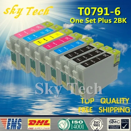 Один комплект картриджей плюс 2BK совместимый с T0791 T0796 для Epson Stylus photo 1400 PX700W PX800FW 1500W