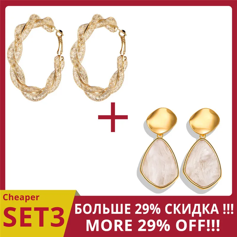 Cheaper SET3 17 км большие геометрические круглые серьги-кольца для женщин Brincos кубический цирконий Twist Серьги золотого цвета вечерние ювелирные изделия подарок - Окраска металла: Cheaper SET3