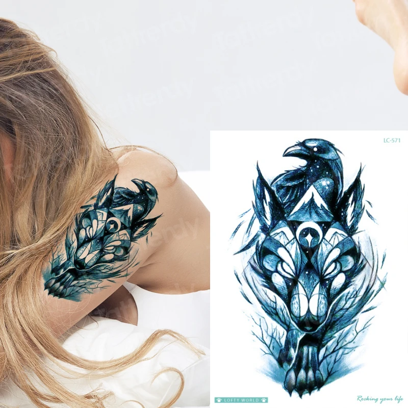 Временные тату наклейки водонепроницаемые Angry Wolf Bird Стикеры s Arm Back Body paint крутые