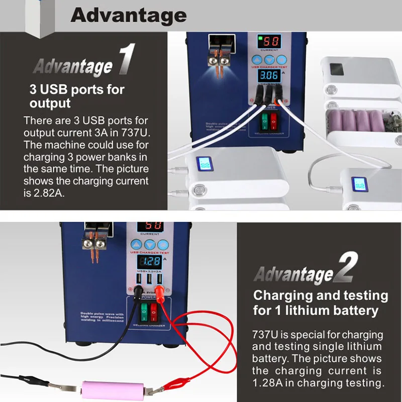 SUNKKO 737U Spot Welding 18650 lithium battery pack Testing and Charging for 3 USB ports output | Инструменты
