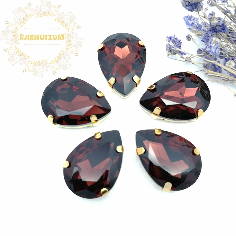 Хит продаж винно-красная капля в форме хрустального стекла пришитые Стразы с