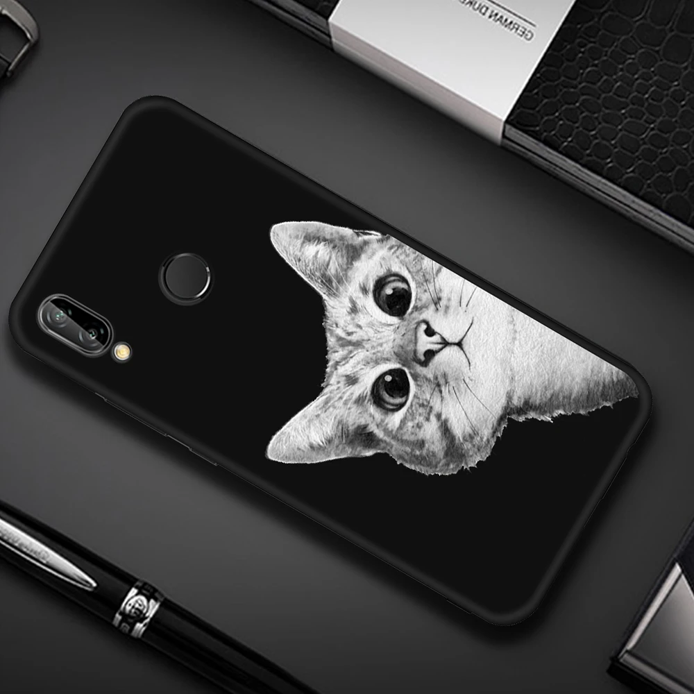 Черный ТПУ чехол для телефона huawei P20 P10 Pro mate 10 Lite P8 P9 Lite для Honor 8 9 Lite Y9 Enjoy 8 Plus чехол с кошками