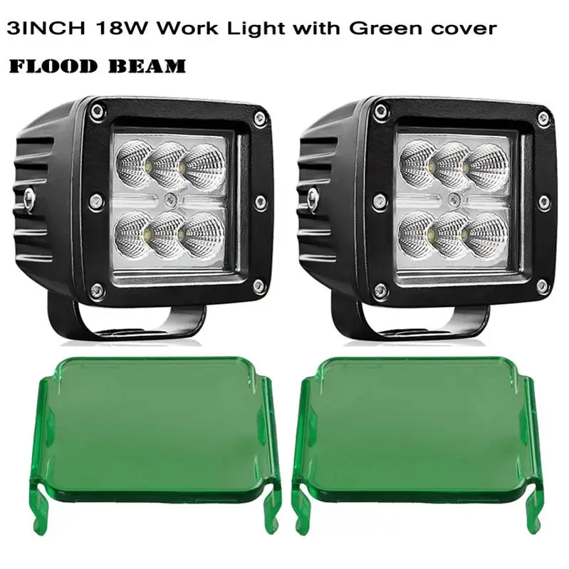 2pc 18W flood green 3 дюйма 18 Вт светодиодный рабочий светильник светодиодный бар внедорожный 4x4 atv точечный прожектор противотуманный светильник для мотоцикла Трактор Лодка внедорожный грузовик внедорожник - Цвет: 2pc 18W flood green