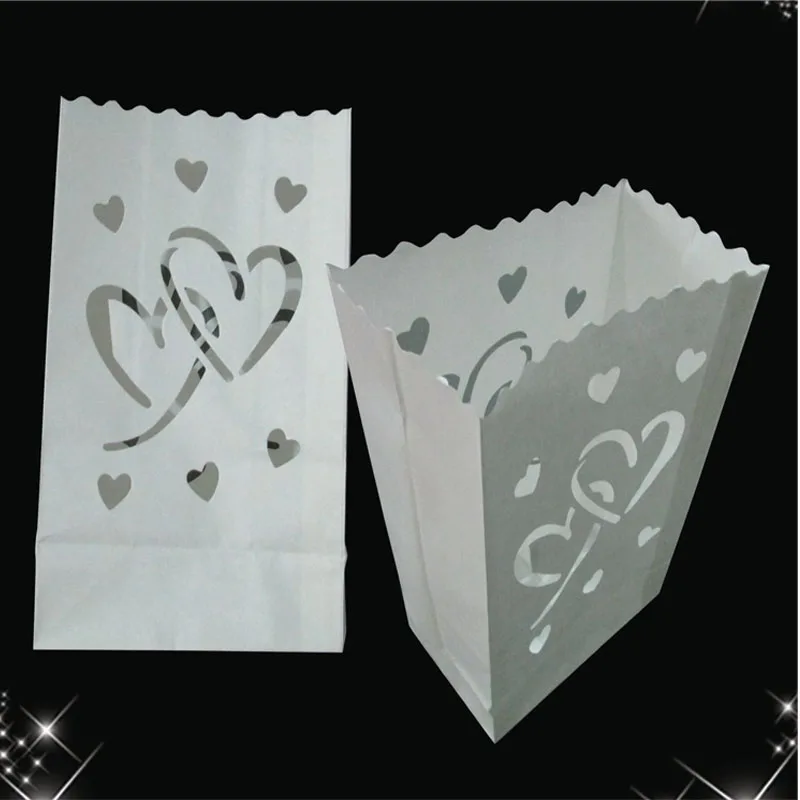 

100pcs Heart style non-flammable Candle Paper Bag Luminaries Earth Bag Wedding Party Valentine's Day Paper Lanterns Decoration
