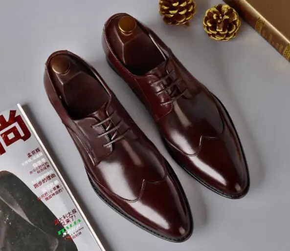 Мужские туфли оксфорды из натуральной кожи с острым носком на шнуровке 2