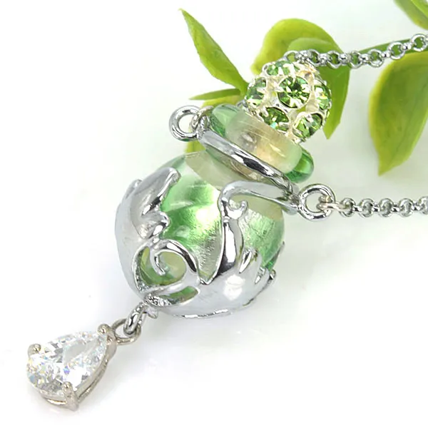 Ожерелье с подвеской в виде эфирных масел и стеклянной бутылки для ароматерапии