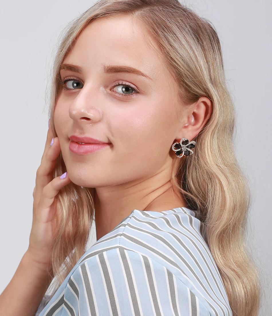 ORSA JEWELS цветочные серьги для женщин AAA овальной огранки черный и прозрачный Циркон 25 мм большие роскошные изысканные великолепные вечерние ювелирные изделия OE180