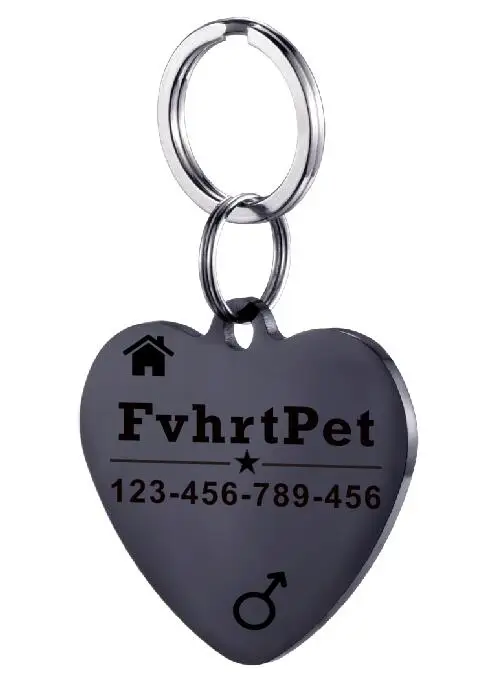 HEART BLACK Бирка для собак из нержавеющей стали для маленьких кошек, индивидуальная идентификационная бирка для питомцев, щенков, котят - Цвет: HEART BLACK