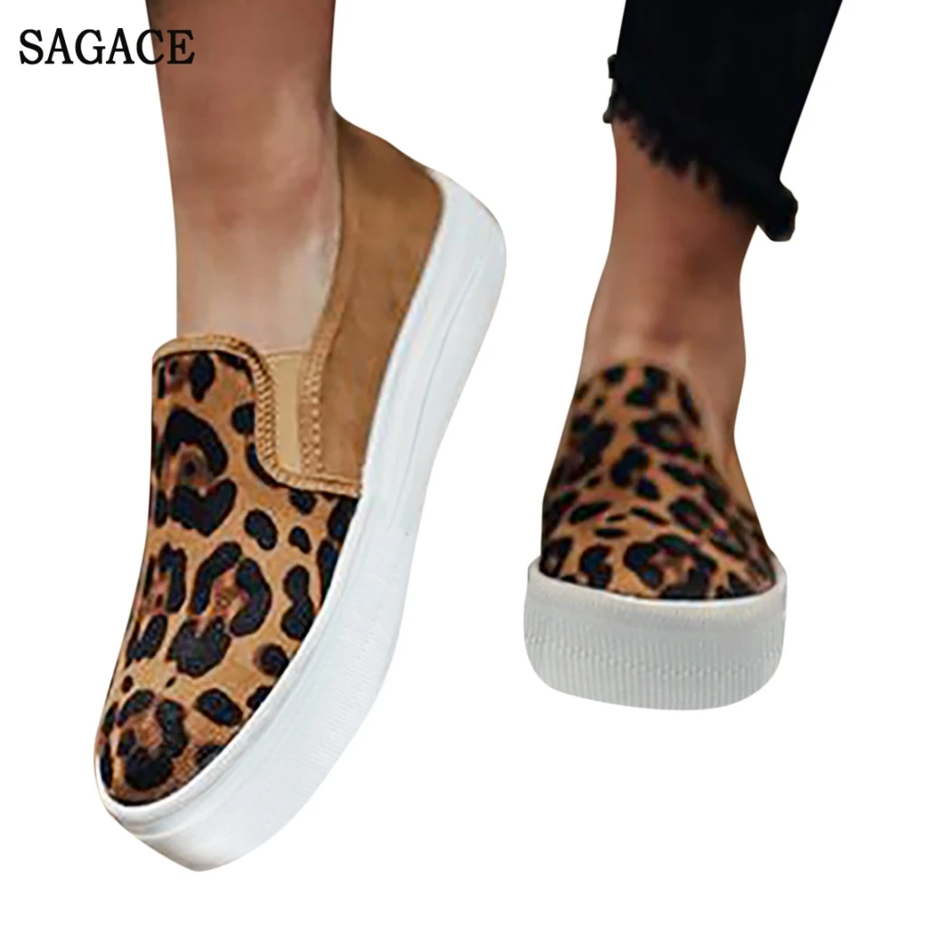 SAGACE/Женские повседневные Нескользящие леопардовые парусиновые кроссовки