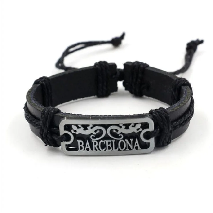 

Vintage Letters BARCELONA Gecko Woven Leather Bracelet Men Women Charm Femme Braided Handmade Rope Wrap Bracelets & Bangles Gift