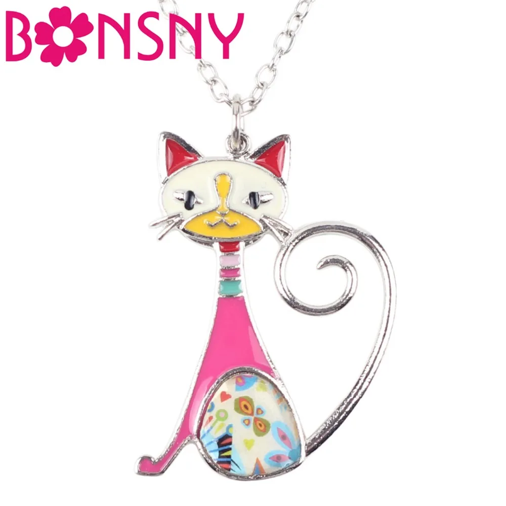 

Bonsny Cat Necklace Enamel Pendant Zinc Alloy Plate Hot 2016 Novelty Jewelry For Women Girl Statement Charm Collars Accessories