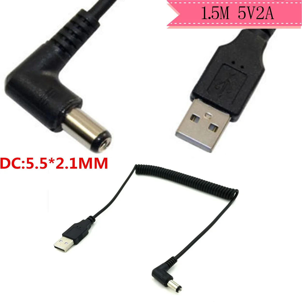 USB к DC5.5 * 2 1 Мужской кабель телескопическая Весна 5V2A ток шнур питания зарядный 5
