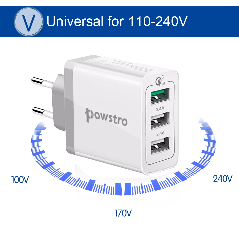 Powstro быстрое зарядное устройство 3,0 USB зарядка для телефона 3 usb порта настенное зарядное устройство 30 Вт Настенный адаптер для iPhone 7 8 для samsung S8 для Xiaomi